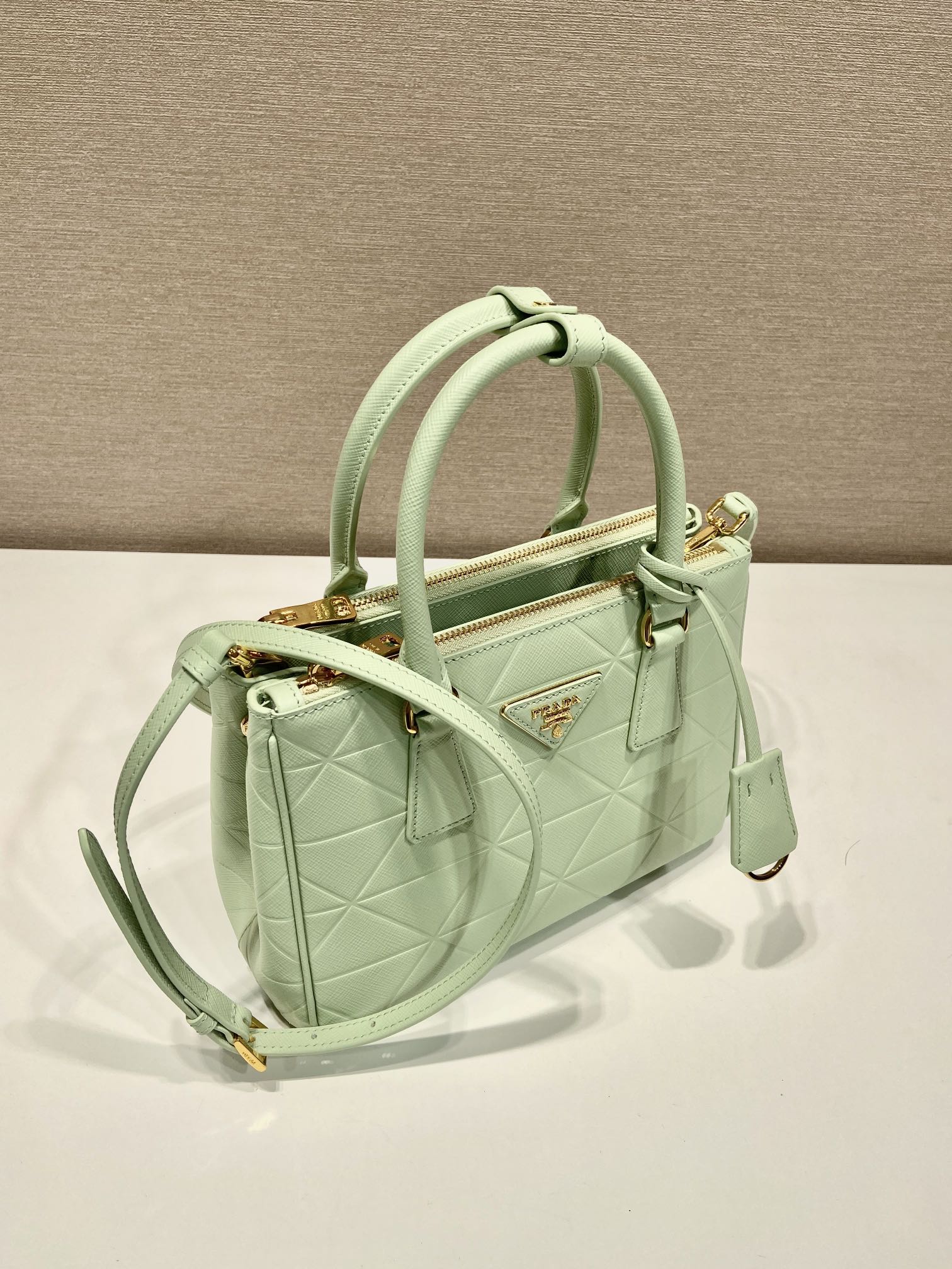 Prada Small Galleria Saffiano Leather Bag Tote Shoulder Bag Light Green 1BA896 